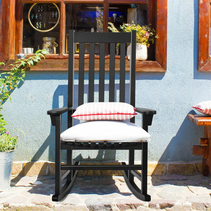 Indoor Outdoor Wooden High Back Rocking Chair-Black - Black - Patio Rocking Chairs & Gliders