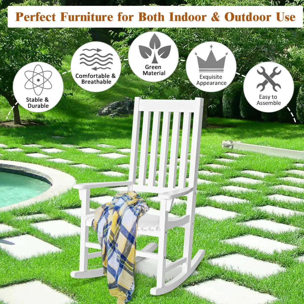 Indoor Outdoor Wooden High Back Rocking Chair-White - White - Patio Rocking Chairs & Gliders