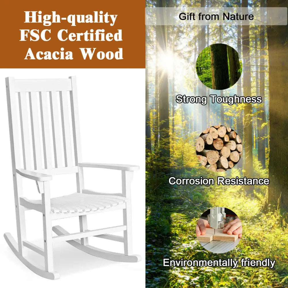 Indoor Outdoor Wooden High Back Rocking Chair-White - White - Patio Rocking Chairs & Gliders