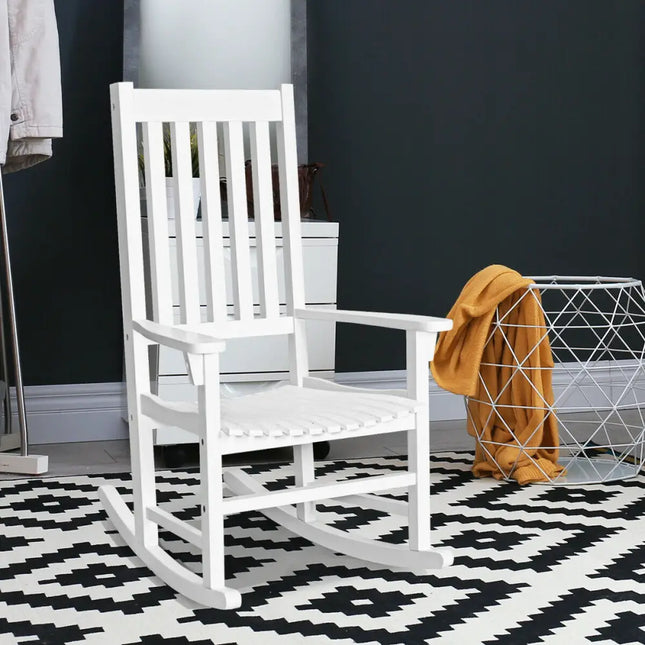 Indoor Outdoor Wooden High Back Rocking Chair-White - White - Patio Rocking Chairs & Gliders