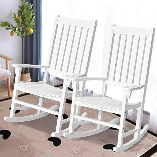 Indoor Outdoor Wooden High Back Rocking Chair-White - White - Patio Rocking Chairs & Gliders