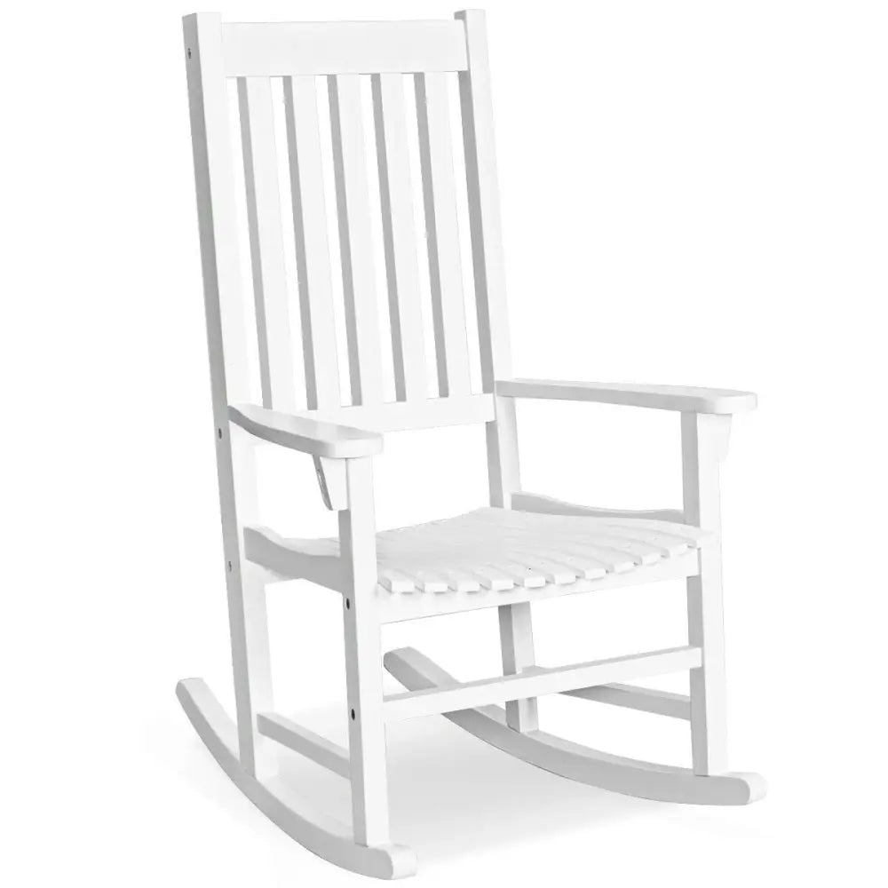 Indoor Outdoor Wooden High Back Rocking Chair-White - White - Patio Rocking Chairs & Gliders
