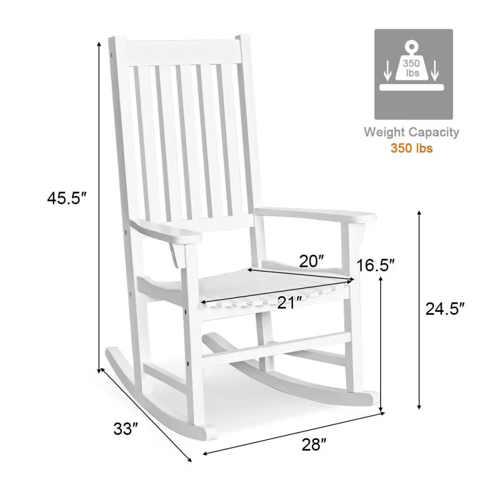 Indoor Outdoor Wooden High Back Rocking Chair-White - White - Patio Rocking Chairs & Gliders
