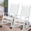 Indoor Outdoor Wooden High Back Rocking Chair-White - White - Patio Rocking Chairs & Gliders