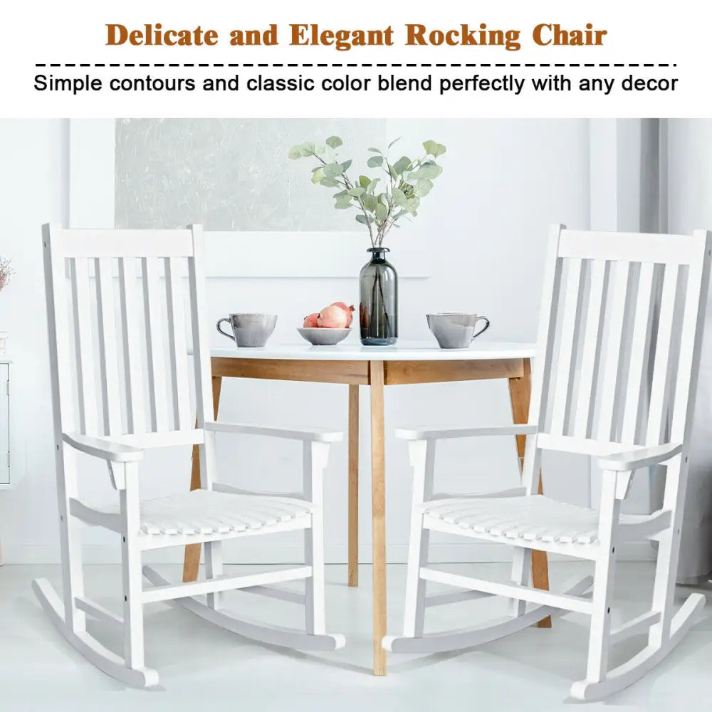 Indoor Outdoor Wooden High Back Rocking Chair-White - White - Patio Rocking Chairs & Gliders