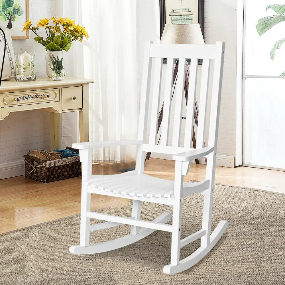 Indoor Outdoor Wooden High Back Rocking Chair-White - White - Patio Rocking Chairs & Gliders