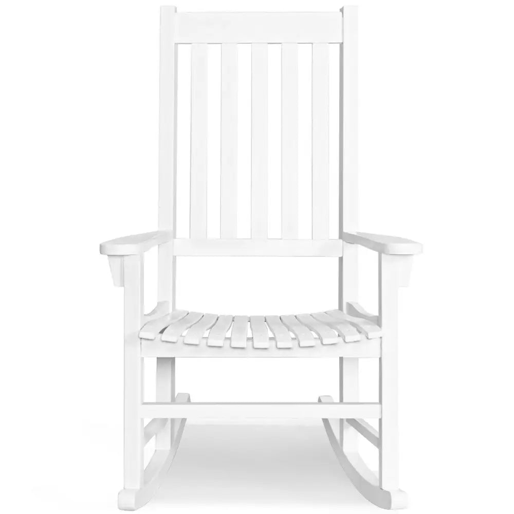 Indoor Outdoor Wooden High Back Rocking Chair-White - White - Patio Rocking Chairs & Gliders