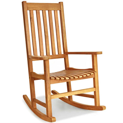 Indoor Outdoor Wooden High Back Rocking Chair-Wood - Natural - Patio Rocking Chairs & Gliders