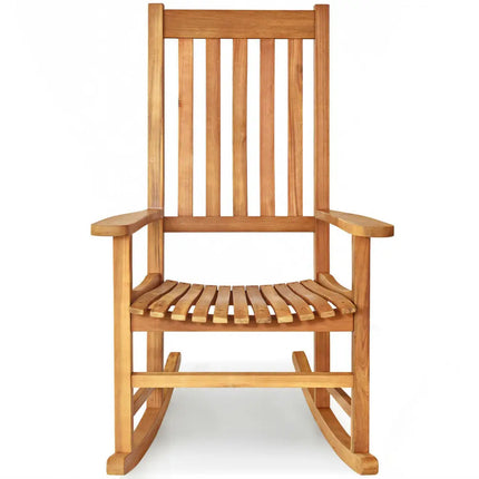 Indoor Outdoor Wooden High Back Rocking Chair-Wood - Natural - Patio Rocking Chairs & Gliders