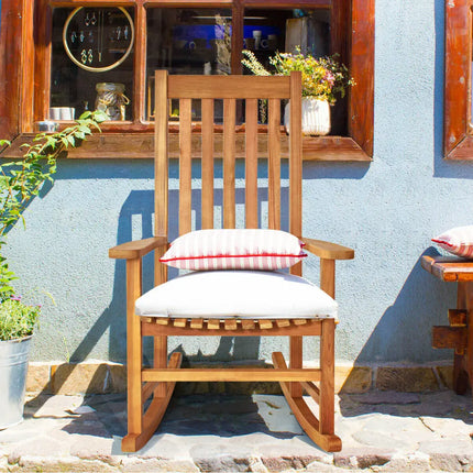 Indoor Outdoor Wooden High Back Rocking Chair-Wood - Natural - Patio Rocking Chairs & Gliders