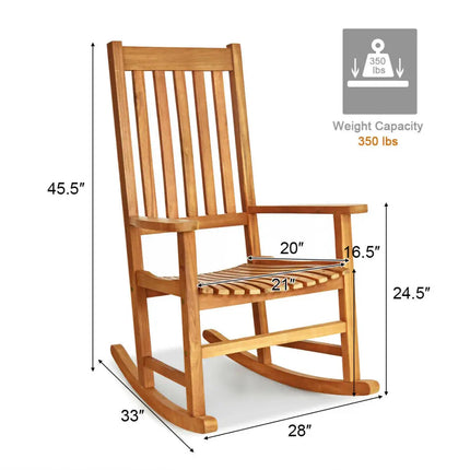 Indoor Outdoor Wooden High Back Rocking Chair-Wood - Natural - Patio Rocking Chairs & Gliders