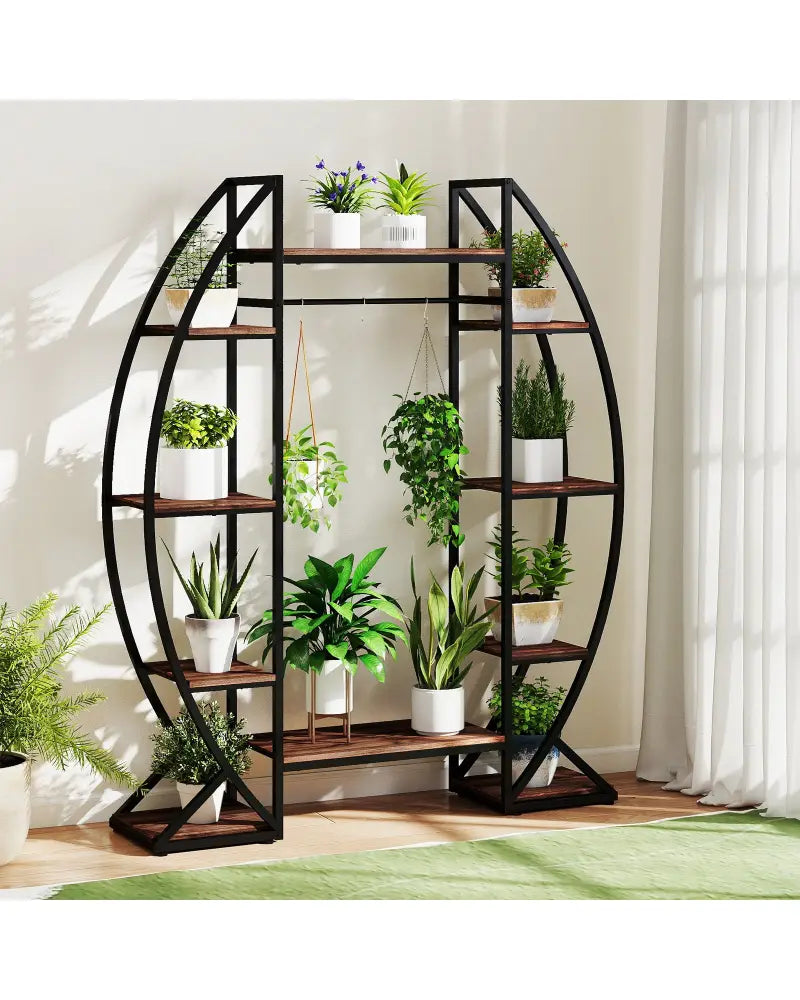 Indoor Plant Stand 63’’ Tall 10-Tier Corner Metal Plant Shelf Large Flowerpot Holder-Brown - Brown - Plant Stands
