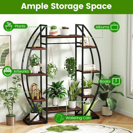 Indoor Plant Stand 63’’ Tall 10-Tier Corner Metal Plant Shelf Large Flowerpot Holder-Brown - Brown - Plant Stands