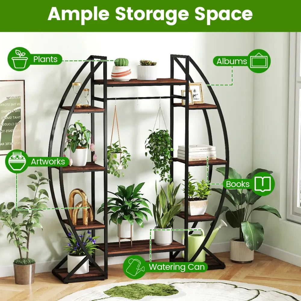 Indoor Plant Stand 63’’ Tall 10-Tier Corner Metal Plant Shelf Large Flowerpot Holder-Brown - Brown - Plant Stands