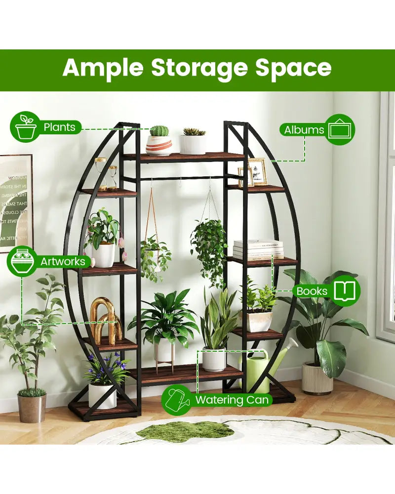 Indoor Plant Stand 63’’ Tall 10-Tier Corner Metal Plant Shelf Large Flowerpot Holder-Brown - Brown - Plant Stands