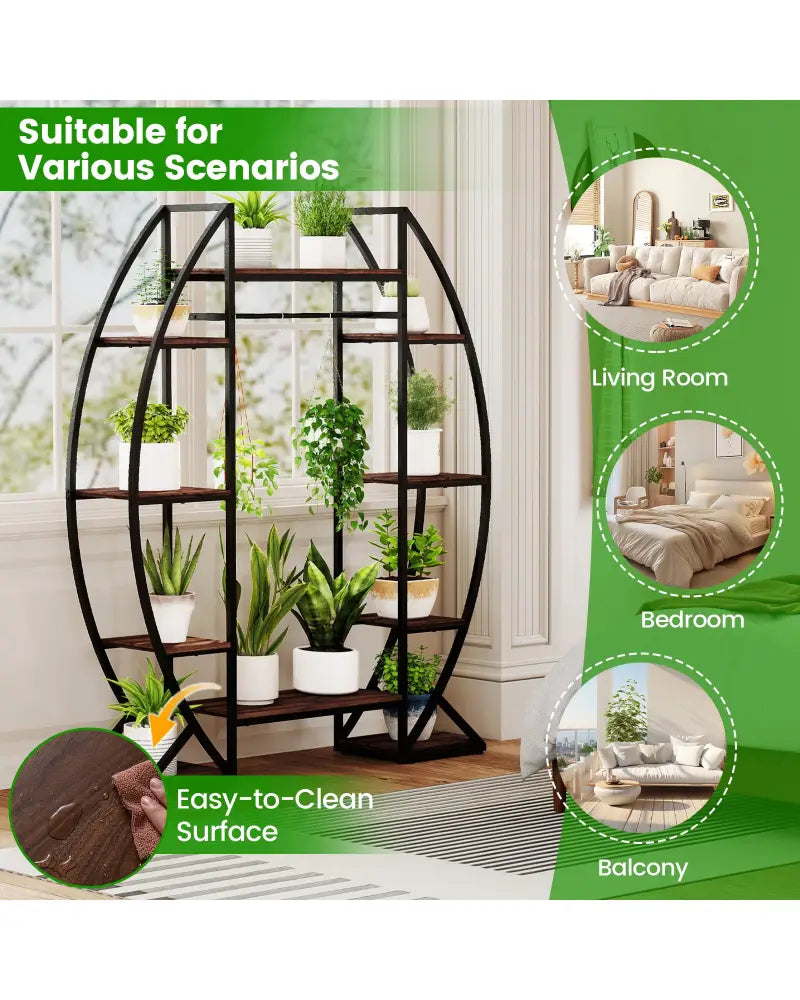 Indoor Plant Stand 63’’ Tall 10-Tier Corner Metal Plant Shelf Large Flowerpot Holder-Brown - Brown - Plant Stands