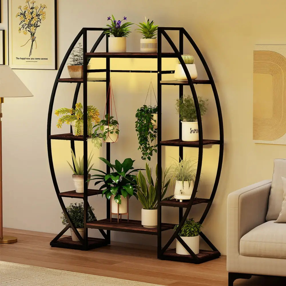 Indoor Plant Stand 63’’ Tall 10-Tier Corner Metal Plant Shelf Large Flowerpot Holder-Brown - Brown - Plant Stands