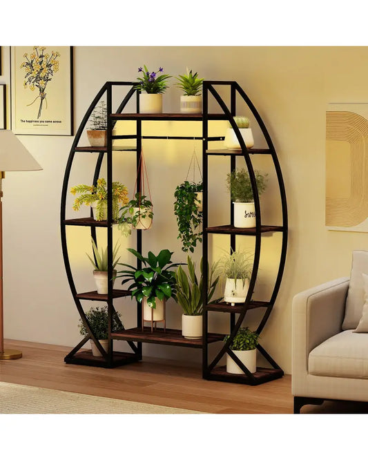Indoor Plant Stand 63’’ Tall 10-Tier Corner Metal Plant Shelf Large Flowerpot Holder-Brown - Brown - Plant Stands
