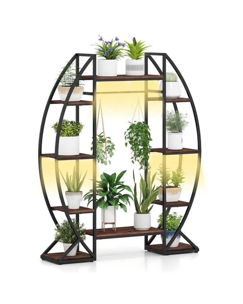 Indoor Plant Stand 63’’ Tall 10-Tier Corner Metal Plant Shelf Large Flowerpot Holder-Brown - Brown - Plant Stands