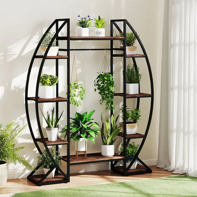 Indoor Plant Stand 63’’ Tall 10-Tier Corner Metal Plant Shelf Large Flowerpot Holder-Brown - Brown - Plant Stands