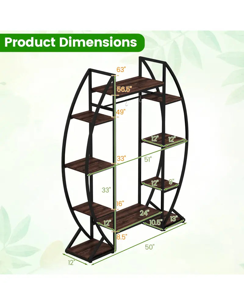 Indoor Plant Stand 63’’ Tall 10-Tier Corner Metal Plant Shelf Large Flowerpot Holder-Brown - Brown - Plant Stands