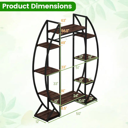 Indoor Plant Stand 63’’ Tall 10-Tier Corner Metal Plant Shelf Large Flowerpot Holder-Brown - Brown - Plant Stands