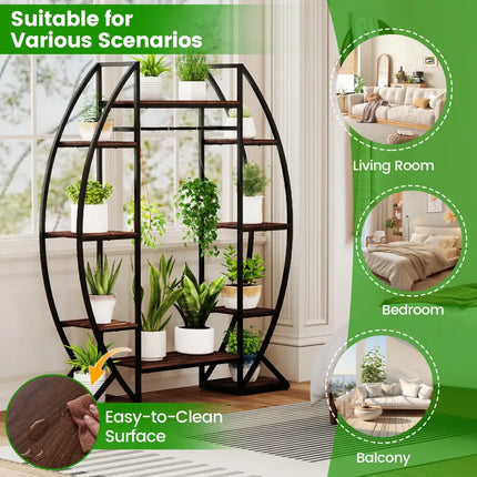 Indoor Plant Stand 63’’ Tall 10-Tier Corner Metal Plant Shelf Large Flowerpot Holder-Brown - Brown - Plant Stands