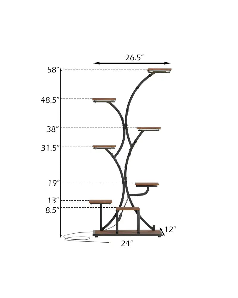 Indoor Plant Stand with Grow Lights 58’’ Tall 8-Tier Corner Metal Plant Shelf-Set of 2 - Brown - Plant Stands