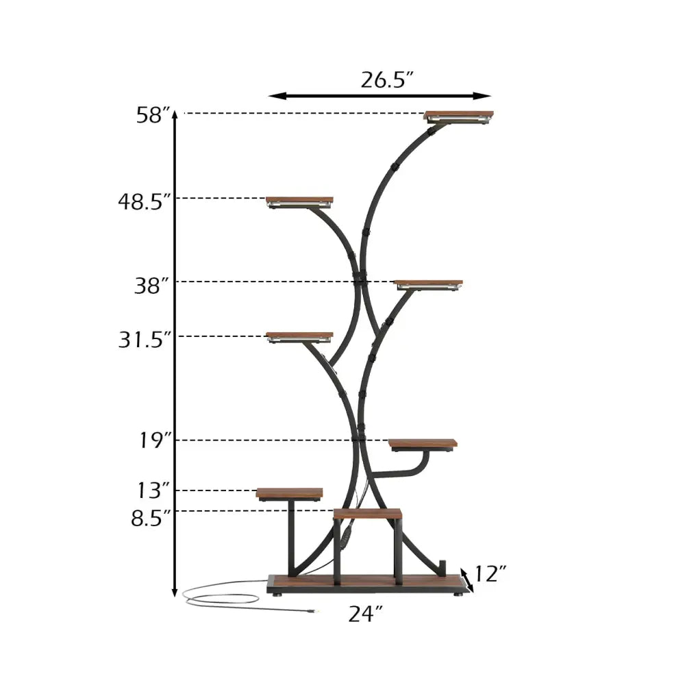 Indoor Plant Stand with Grow Lights 58’’ Tall 8-Tier Corner Metal Plant Shelf-Set of 2 - Brown - Plant Stands