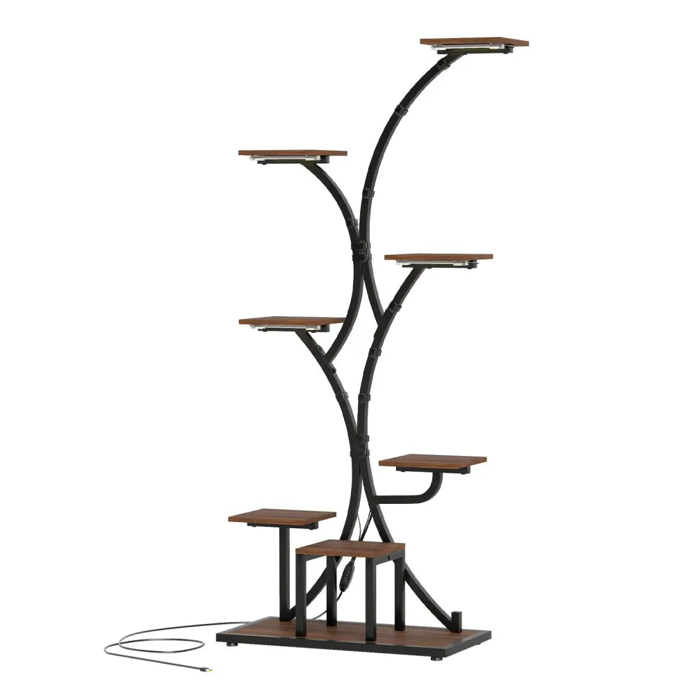Indoor Plant Stand with Grow Lights 58’’ Tall 8-Tier Corner Metal Plant Shelf-Set of 2 - Brown - Plant Stands