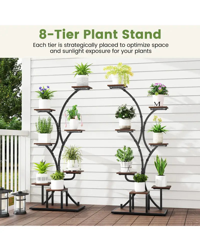 Indoor Plant Stand with Grow Lights 58’’ Tall 8-Tier Corner Metal Plant Shelf-Set of 2 - Brown - Plant Stands