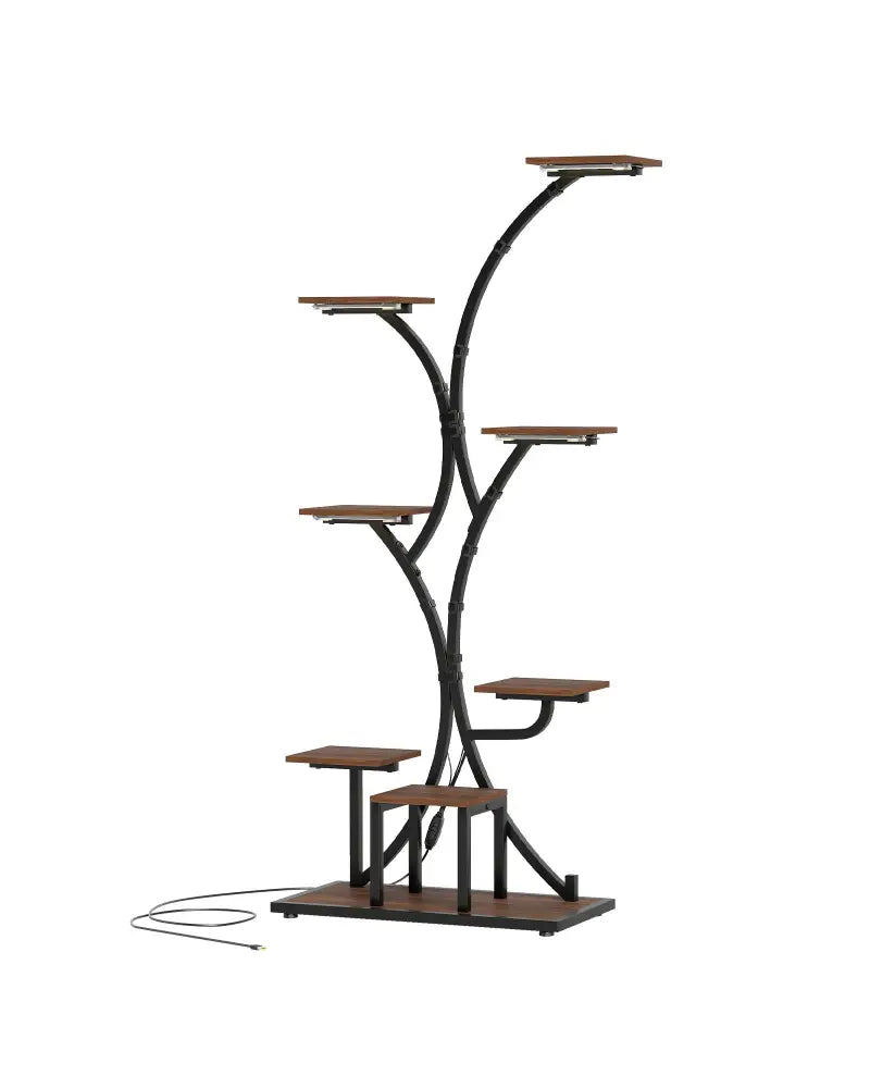 Indoor Plant Stand with Grow Lights 58’’ Tall 8-Tier Corner Metal Plant Shelf-Set of 2 - Brown - Plant Stands