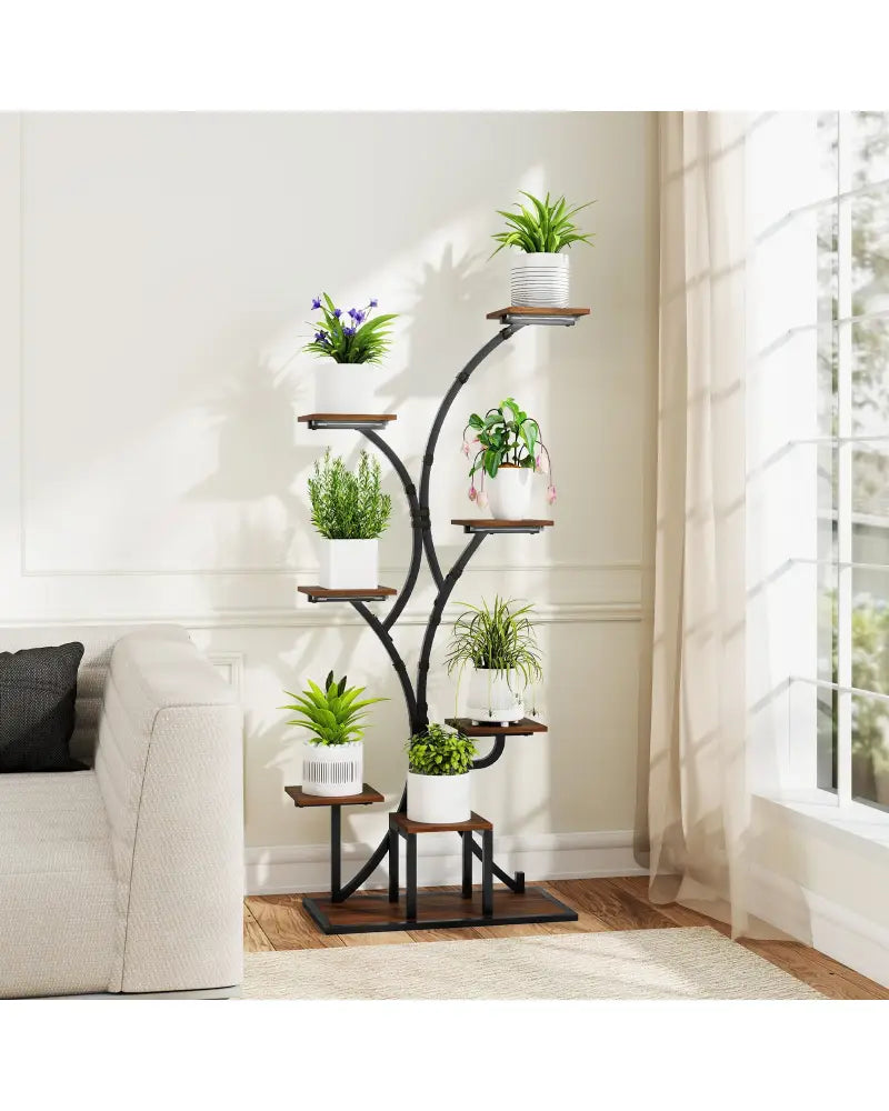 Indoor Plant Stand with Grow Lights 58’’ Tall 8-Tier Corner Metal Plant Shelf-Set of 2 - Brown - Plant Stands