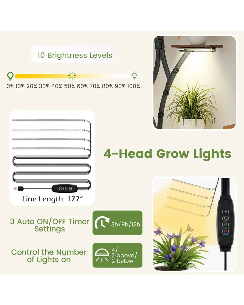 Indoor Plant Stand with Grow Lights 58’’ Tall 8-Tier Corner Metal Plant Shelf-Set of 2 - Brown - Plant Stands