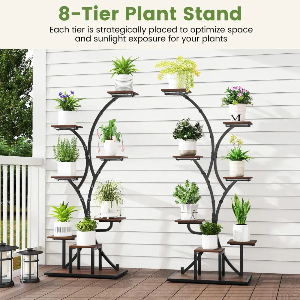 Indoor Plant Stand with Grow Lights 58’’ Tall 8-Tier Corner Metal Plant Shelf-Set of 2 - Brown - Plant Stands