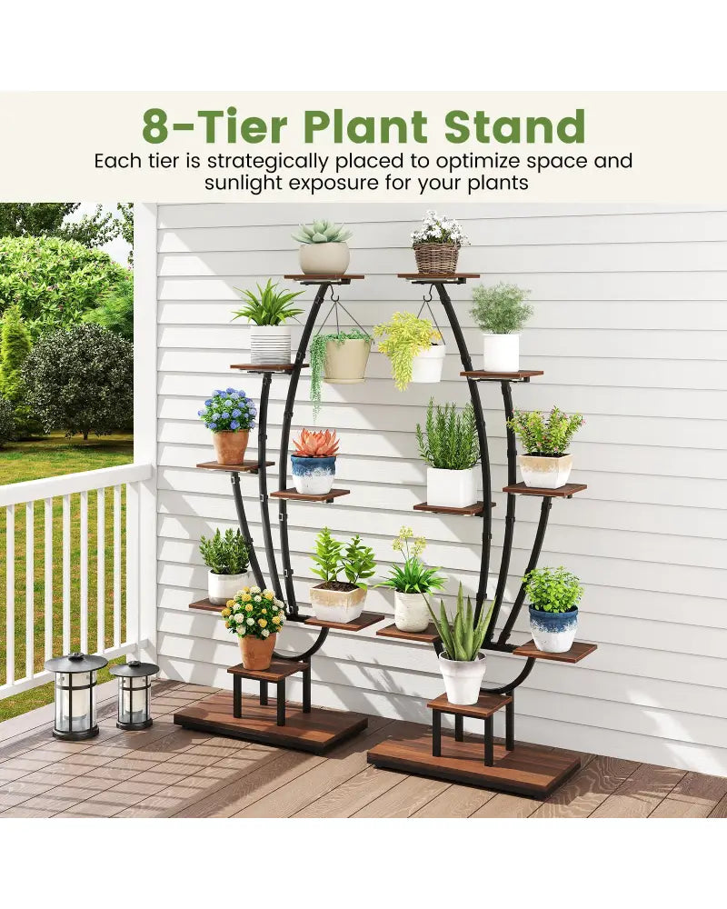 Indoor Plant Stand with Grow Lights Tall 8-Tier Corner Metal Plant Shelf-1 Piece - Brown - Plant Stands