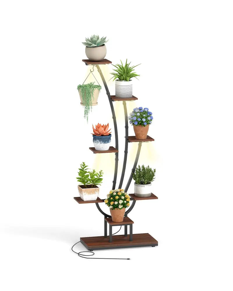 Indoor Plant Stand with Grow Lights Tall 8-Tier Corner Metal Plant Shelf-1 Piece - Brown - Plant Stands