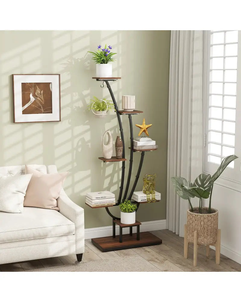 Indoor Plant Stand with Grow Lights Tall 8-Tier Corner Metal Plant Shelf-1 Piece - Brown - Plant Stands