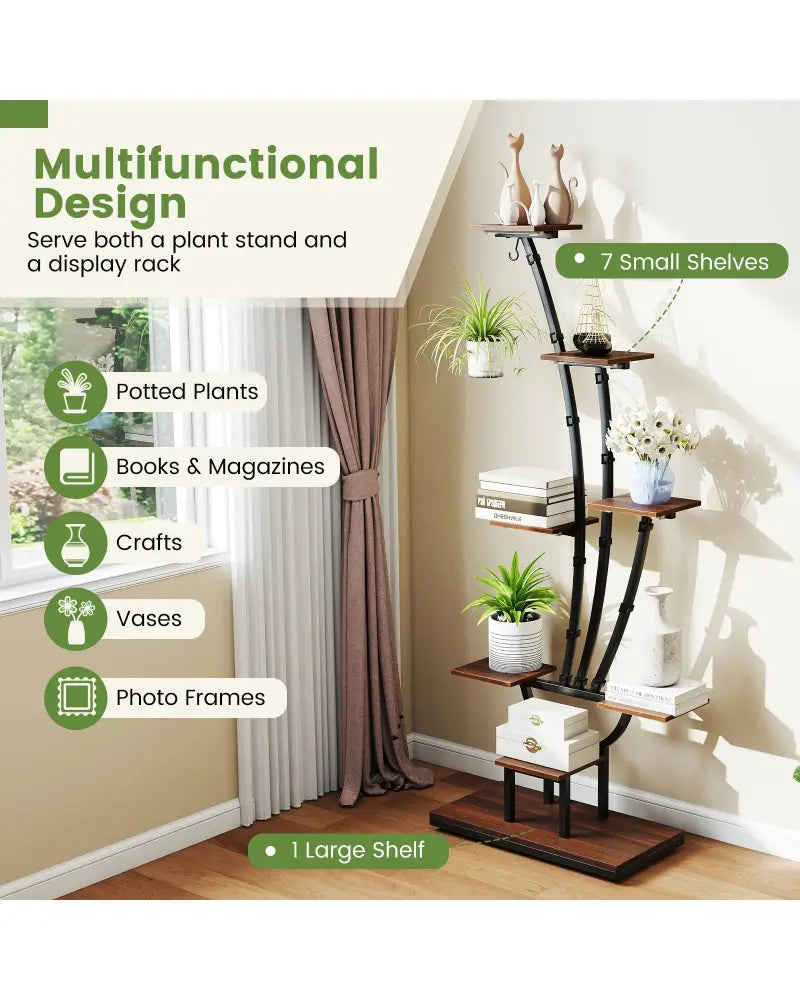 Indoor Plant Stand with Grow Lights Tall 8-Tier Corner Metal Plant Shelf-1 Piece - Brown - Plant Stands