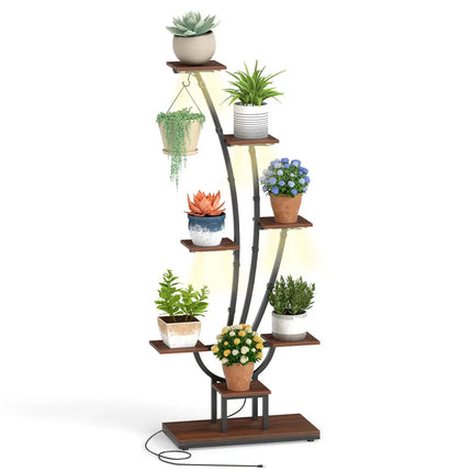 Indoor Plant Stand with Grow Lights Tall 8-Tier Corner Metal Plant Shelf-1 Piece - Brown - Plant Stands