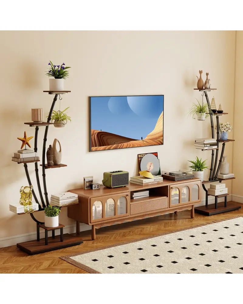 Indoor Plant Stand with Grow Lights Tall 8-Tier Corner Metal Plant Shelf-1 Piece - Brown - Plant Stands