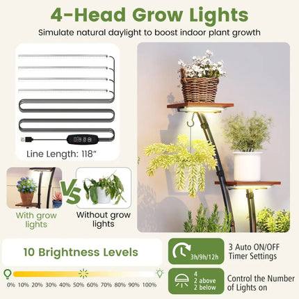 Indoor Plant Stand with Grow Lights Tall 8-Tier Corner Metal Plant Shelf-1 Piece - Brown - Plant Stands
