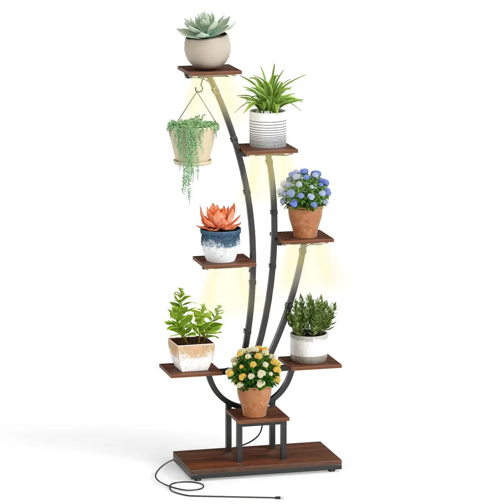 Indoor Plant Stand with Grow Lights Tall 8-Tier Corner Metal Plant Shelf-1 Piece - Brown - Plant Stands