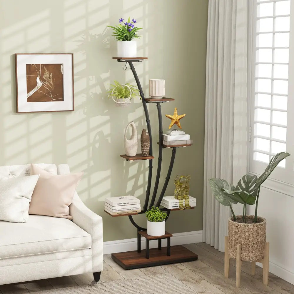 Indoor Plant Stand with Grow Lights Tall 8-Tier Corner Metal Plant Shelf-Set of 2 - Brown - Plant Stands