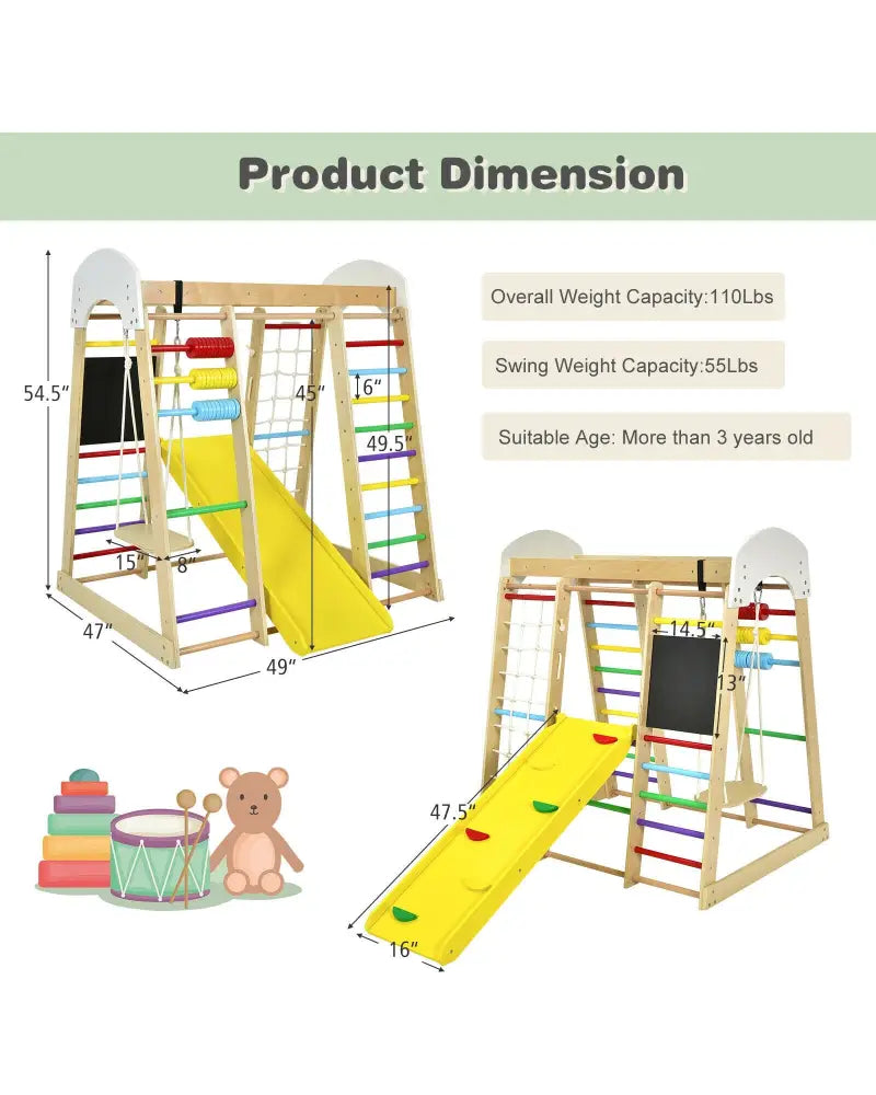 Indoor Playground Climbing Gym Wooden 8-in-1 Climber Playset for Children-Multicolor - Multicolor - Climbers & Slides