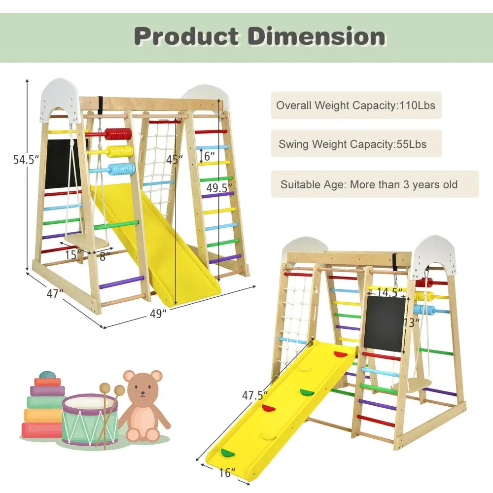 Indoor Playground Climbing Gym Wooden 8-in-1 Climber Playset for Children-Multicolor - Multicolor - Climbers & Slides
