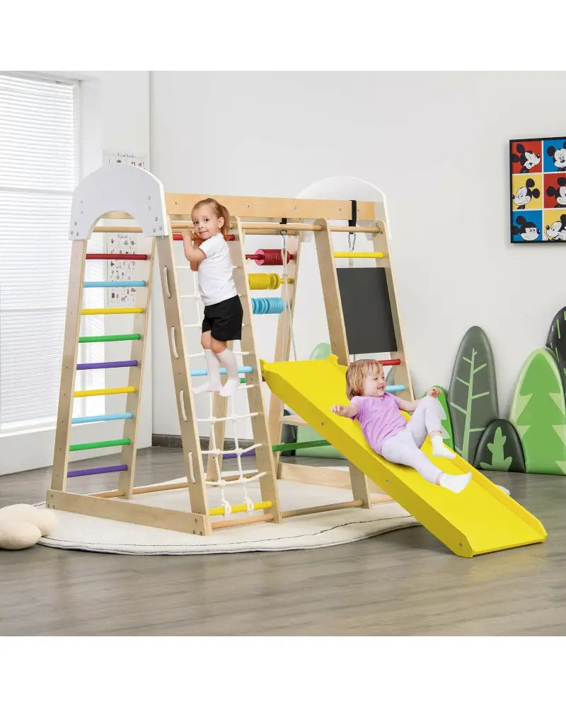 Indoor Playground Climbing Gym Wooden 8-in-1 Climber Playset for Children-Multicolor - Multicolor - Climbers & Slides