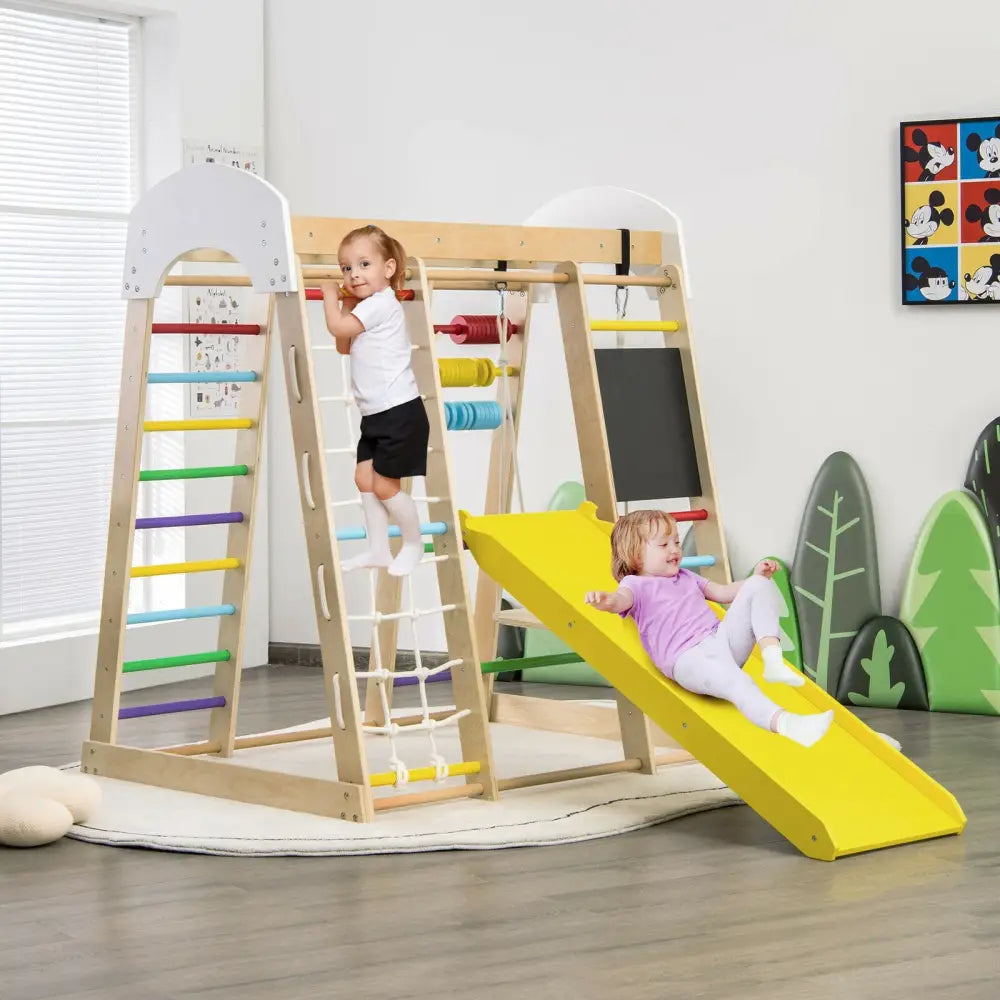 Indoor Playground Climbing Gym Wooden 8-in-1 Climber Playset for Children-Multicolor - Multicolor - Climbers & Slides