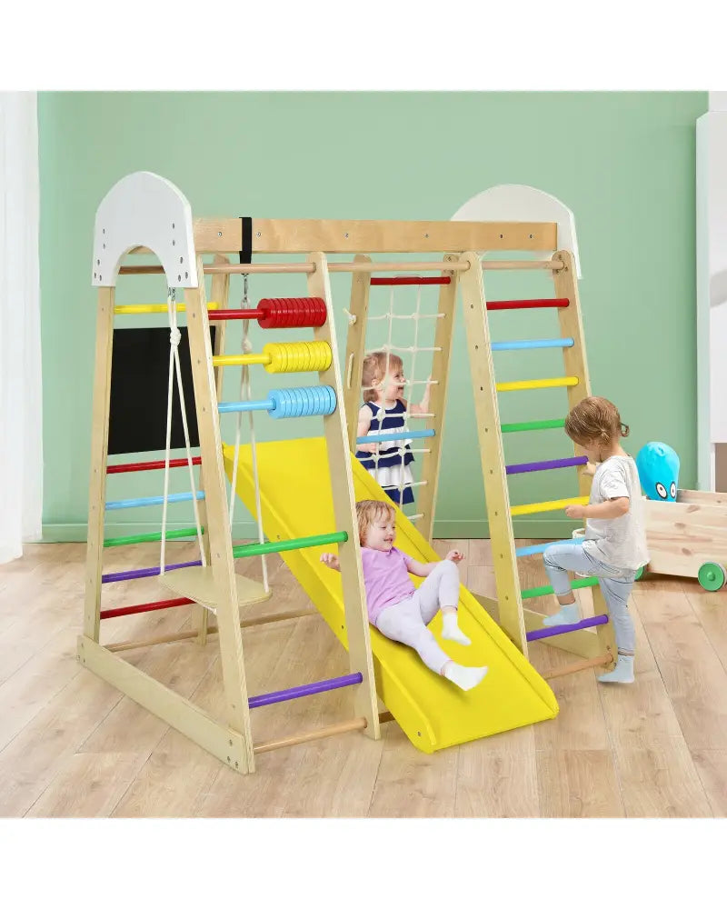 Indoor Playground Climbing Gym Wooden 8-in-1 Climber Playset for Children-Multicolor - Multicolor - Climbers & Slides