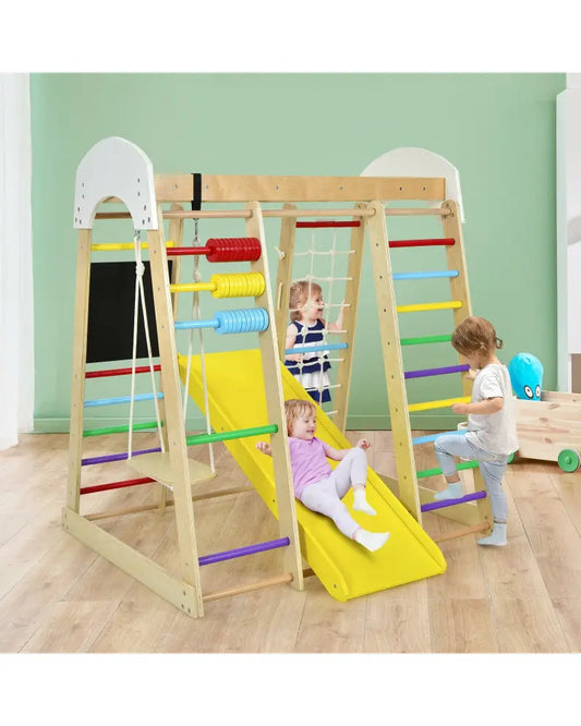 Indoor Playground Climbing Gym Wooden 8-in-1 Climber Playset for Children-Multicolor - Multicolor - Climbers & Slides